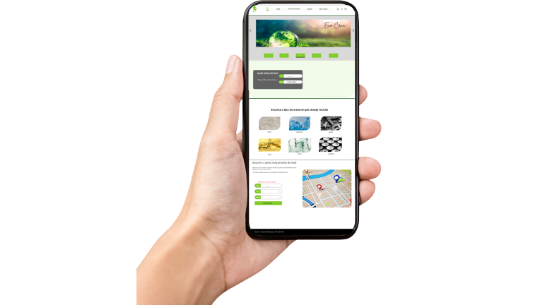 Imagem de smartphone com o site EcoCria